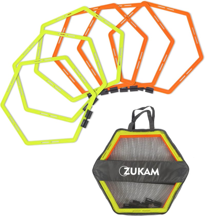 ZUKAM Hex Agility Rings for Speed Training & Agility Footwork Training Speed Hurdles Ladder with Carrying Bag (6 Rings) - Image 1